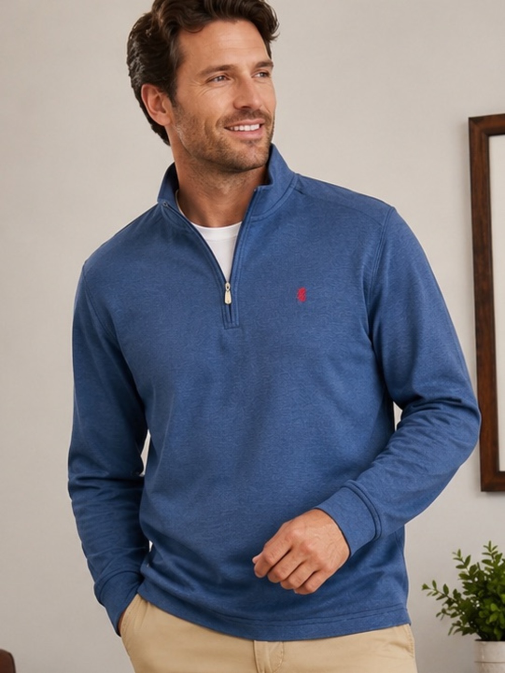 Izod Blue Quarter-Zip Pullover with Red Logo